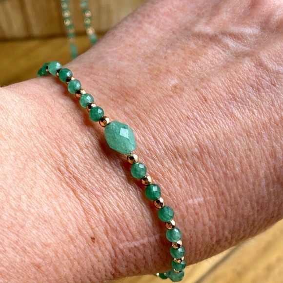 Aventurine Minimalist Necklace Bracelet Jewelry Set - Picture 5 of 7